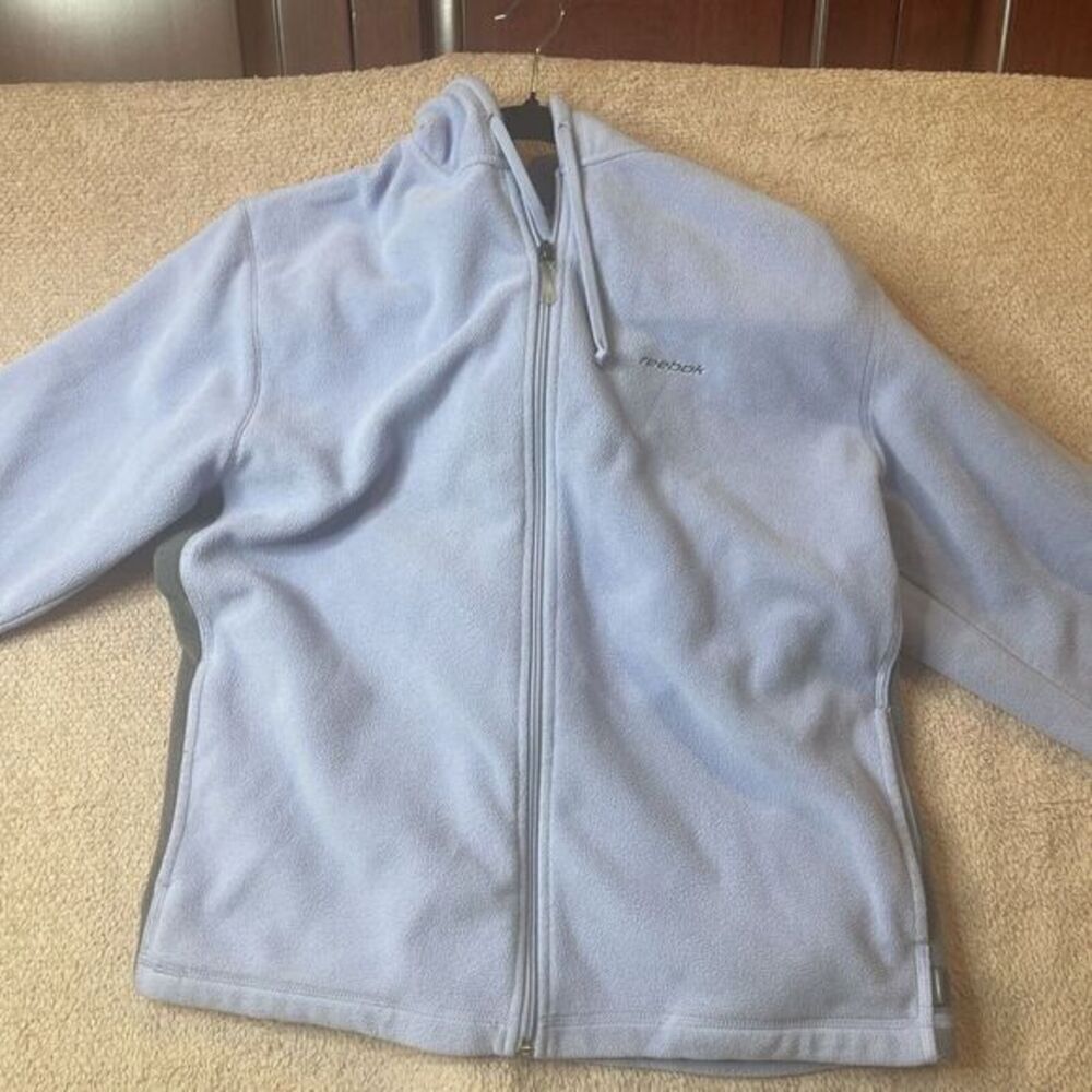Vintage Reebok Women's Zip Fleece Hoodie Medium Athletic Pockets Purple/Gray Sm